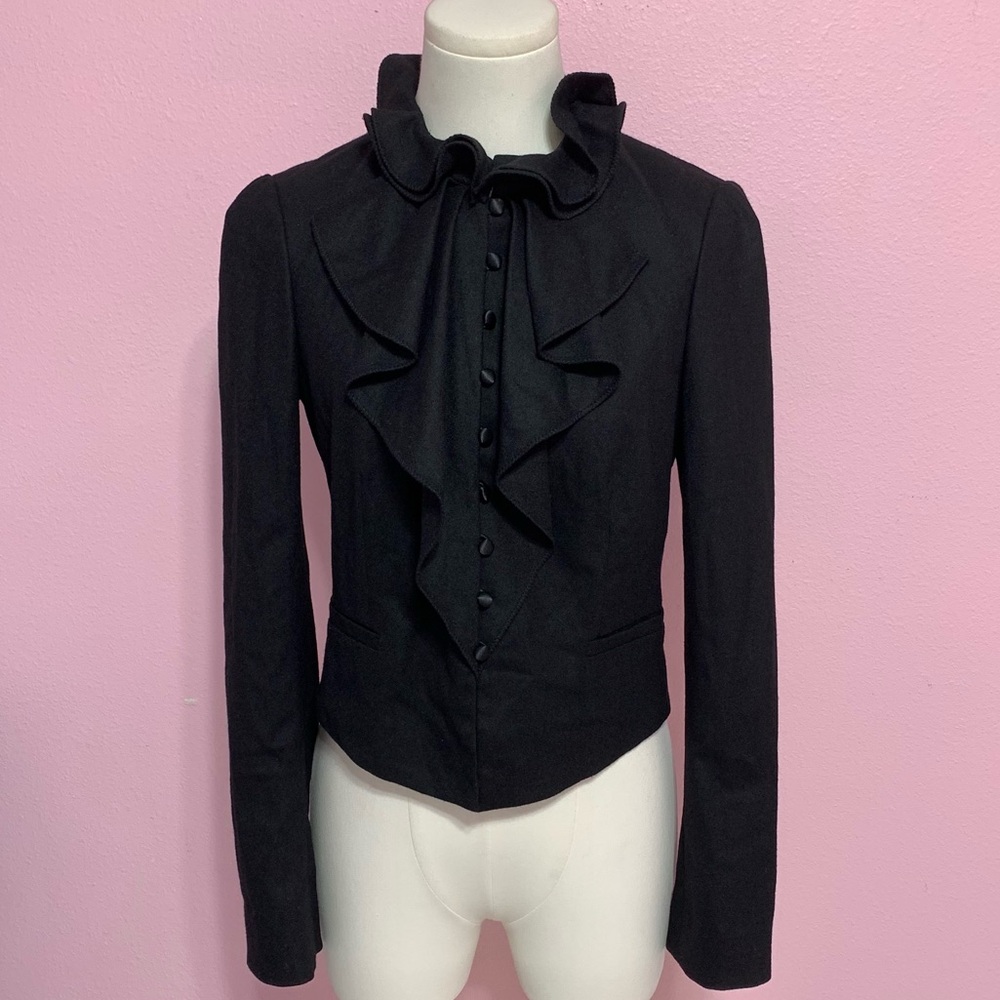 Rebecca Taylor Black Button Down Jacket/Blouse With Ruffle Detail 6 - Picture 1 of 13